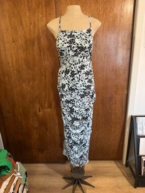 Revamped White Maxi Dress with Black Floral Print
